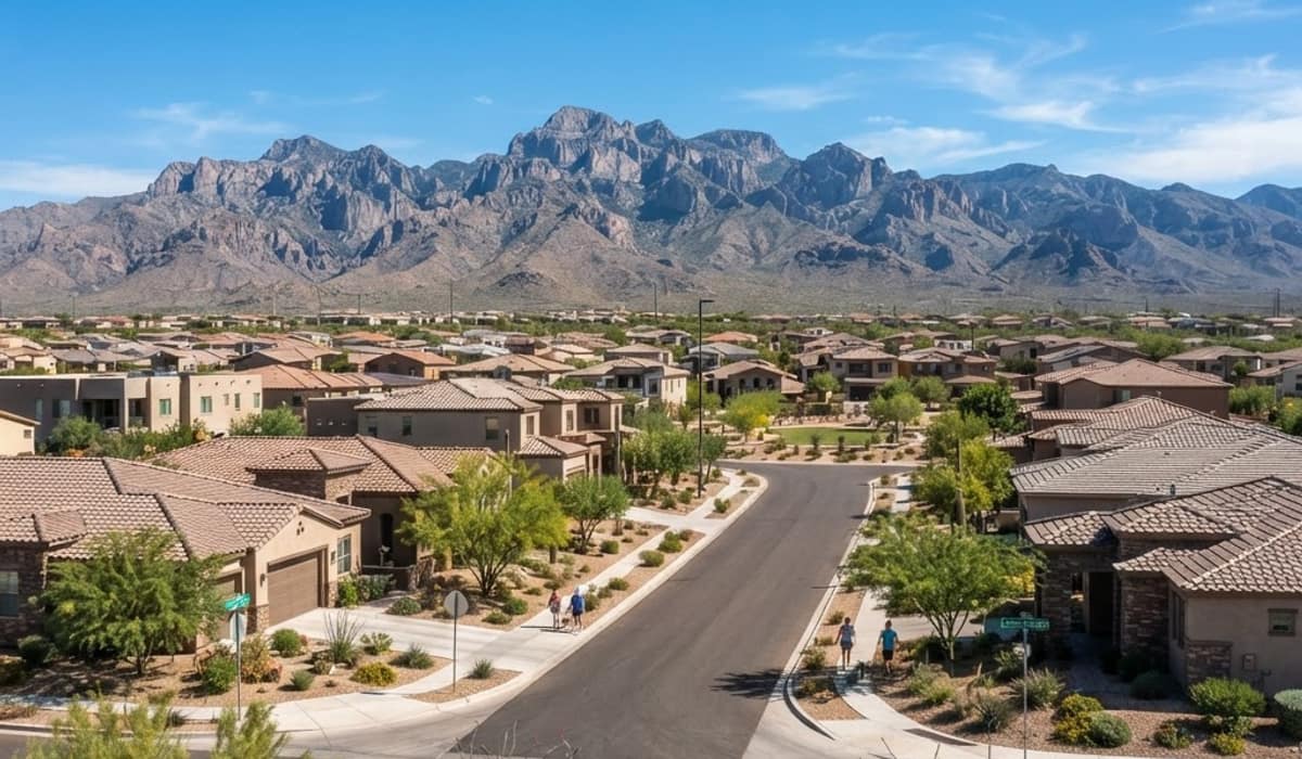 Corona de Tucson, Arizona neighborhood with the Santa Rita Mountains in the background