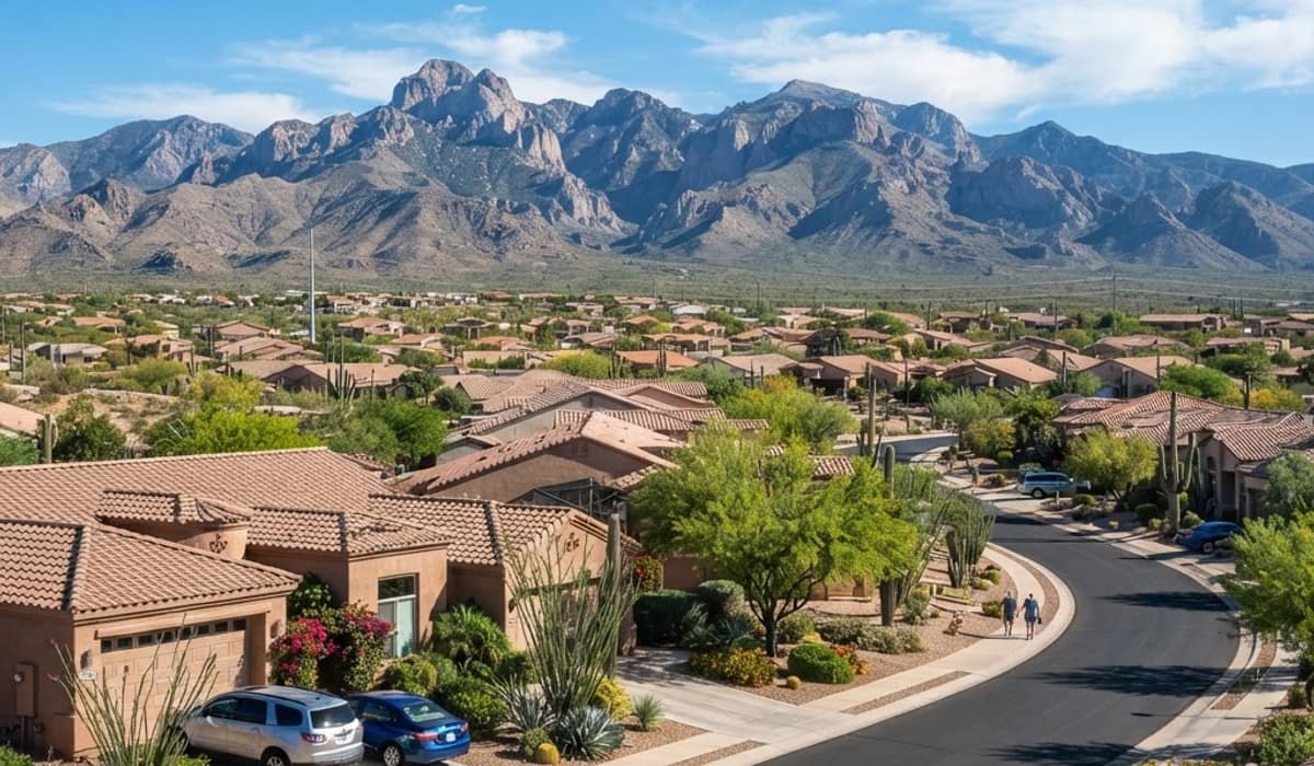 Green Valley, Arizona desert community homes with the Santa Rita Mountains in the distance